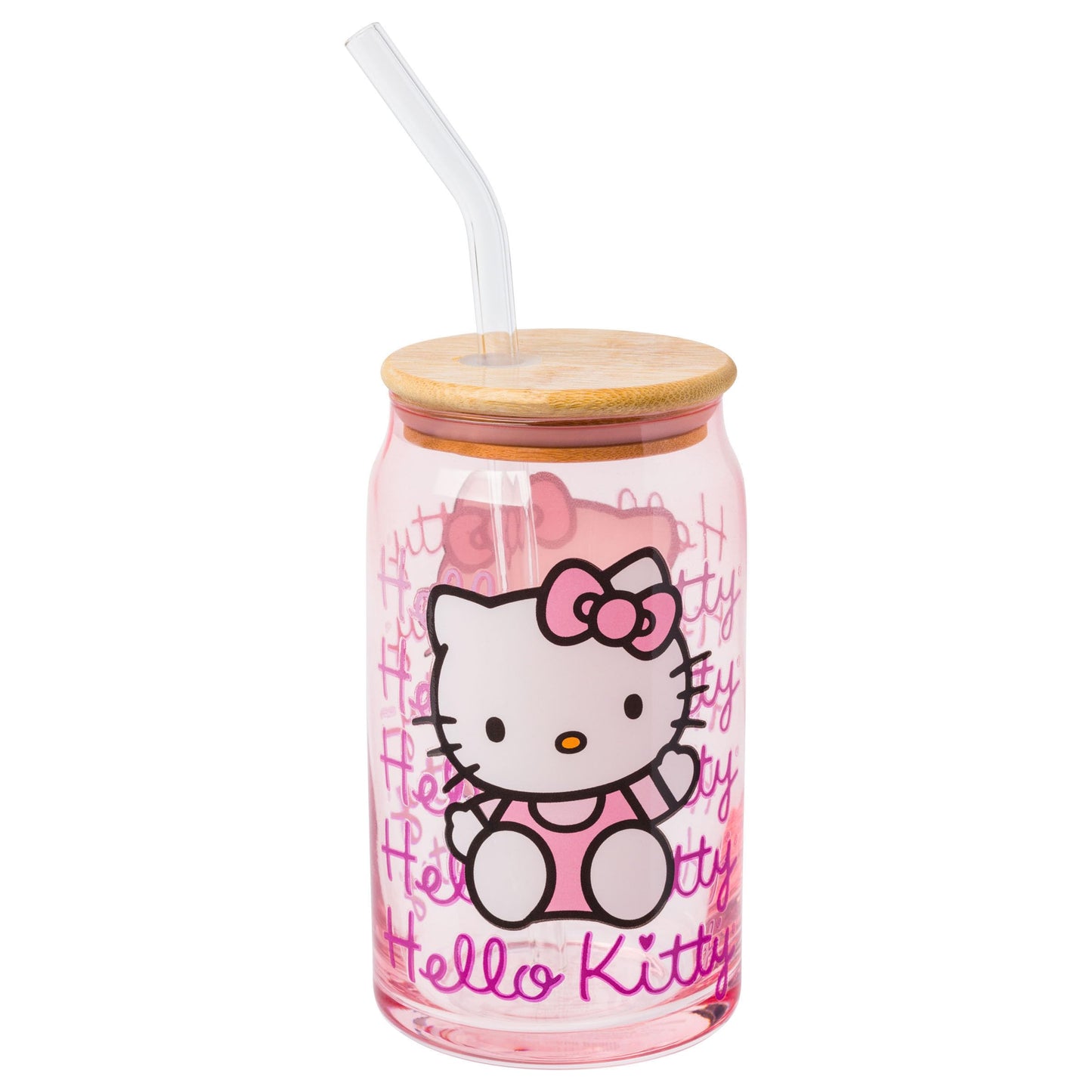 Sanrio Glass Jar Tumbler with Bamboo Lid and Glass Straw, 16 Ounces