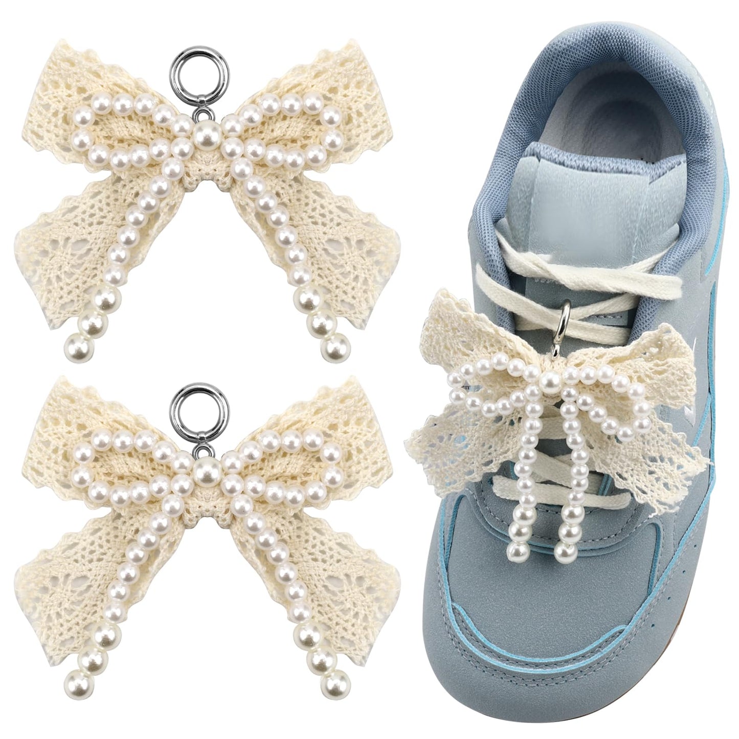 Pearl Bow Shoe Charms 2Pcs for Sneakers Decoration Shoe Lace Charms