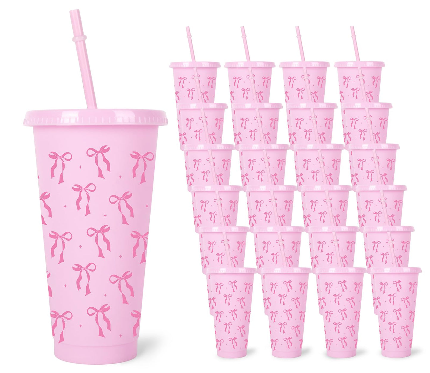 Plastic Cups with Straw and Lid Ribbon