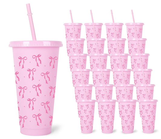 Plastic Cups with Straw and Lid Ribbon