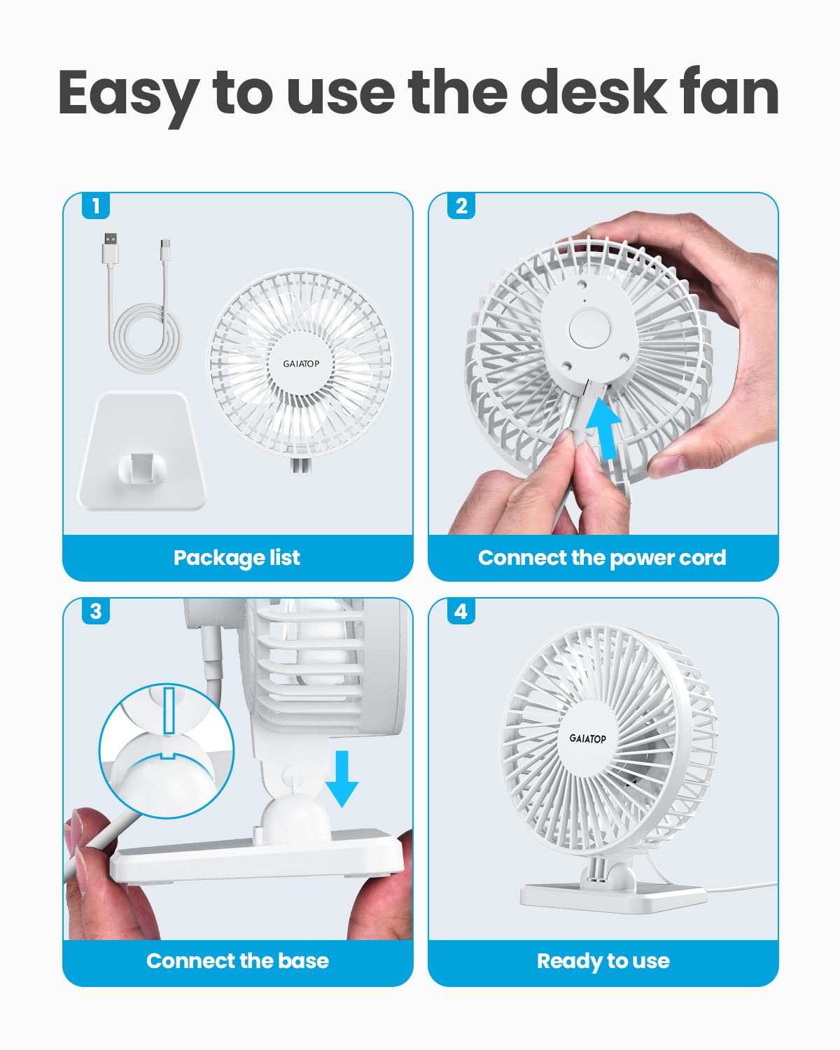 SmallPersonal Portable Quiet 3 Speeds, USB Desk Fan - Adjustment Mini Table Desktop