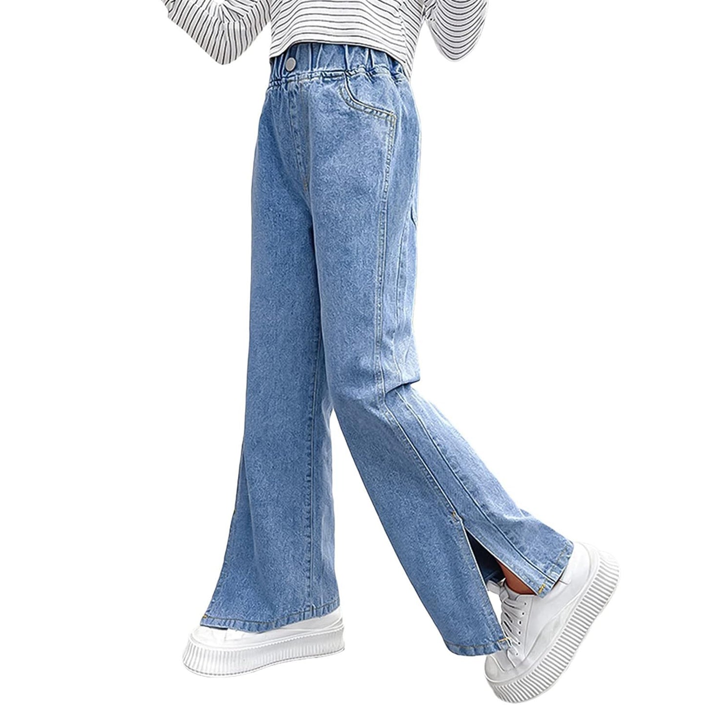 Girls Jeans Denim Elastic Wasit Wide Leg Baggy Pants