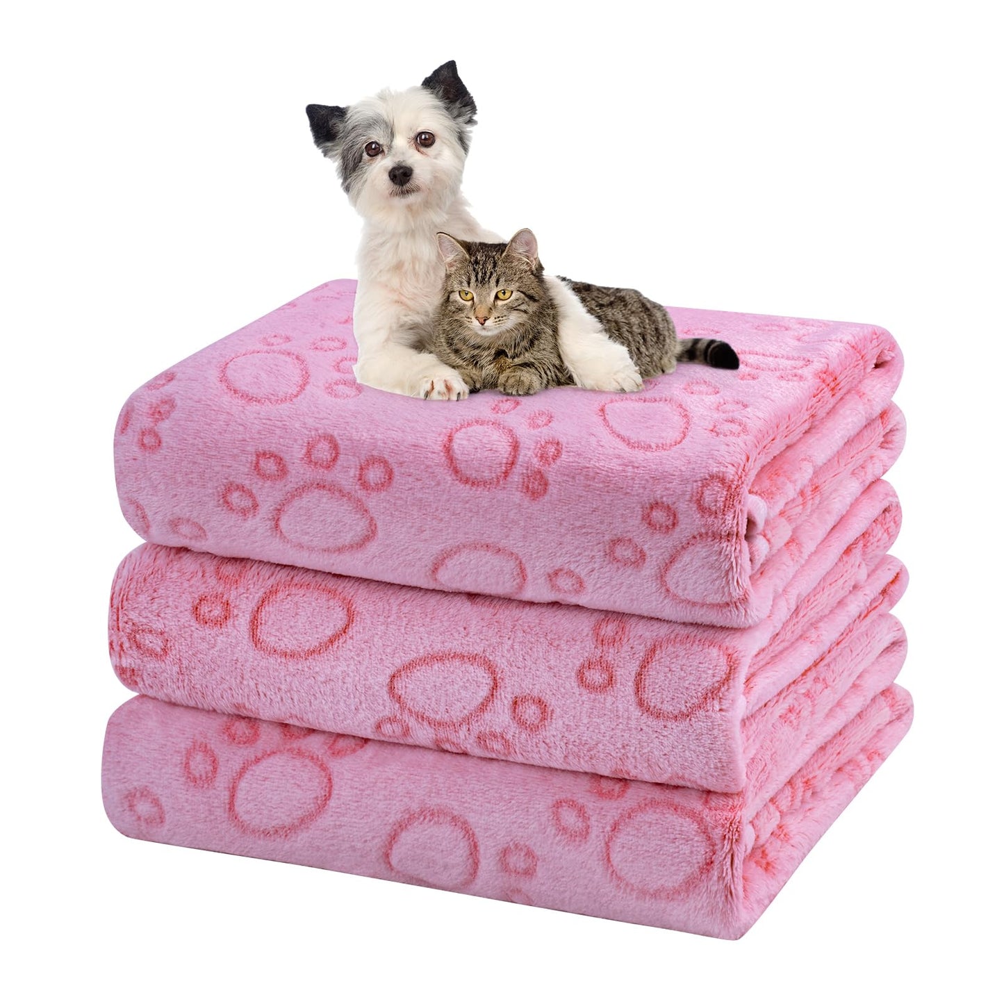 Soft Fluffy Fleece Blanket for Small, Medium and Large Dogs - Paw Print Pink Pet Blanket