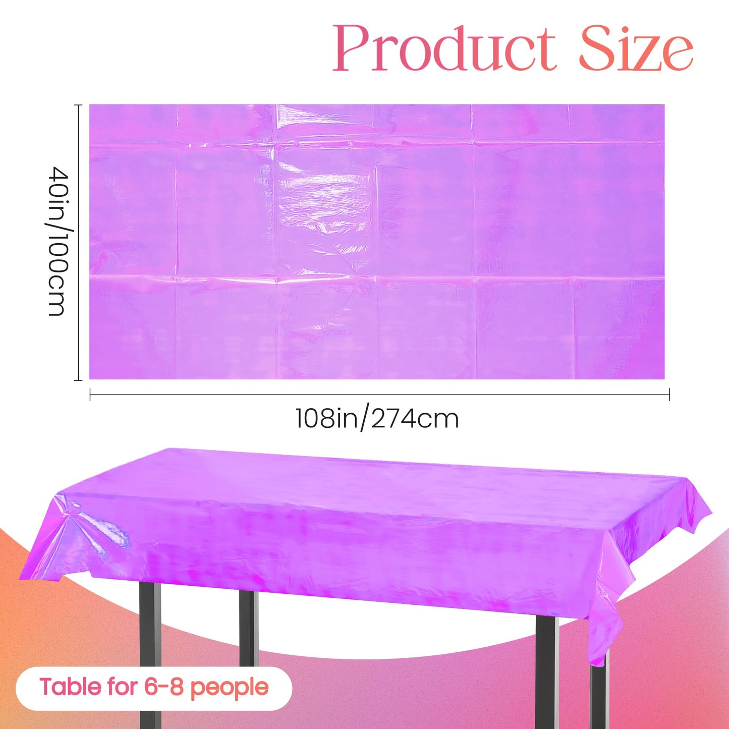 Pink Iridescent Holographic Tablecloth – 40" x 108" Shiny Plastic Cover for Parties and Events