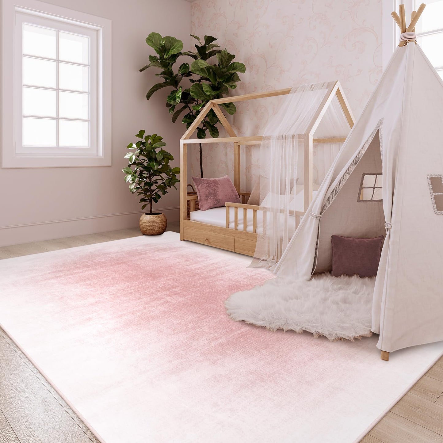 Contemporary Ombre Nursery Rug Washable Non-Slip