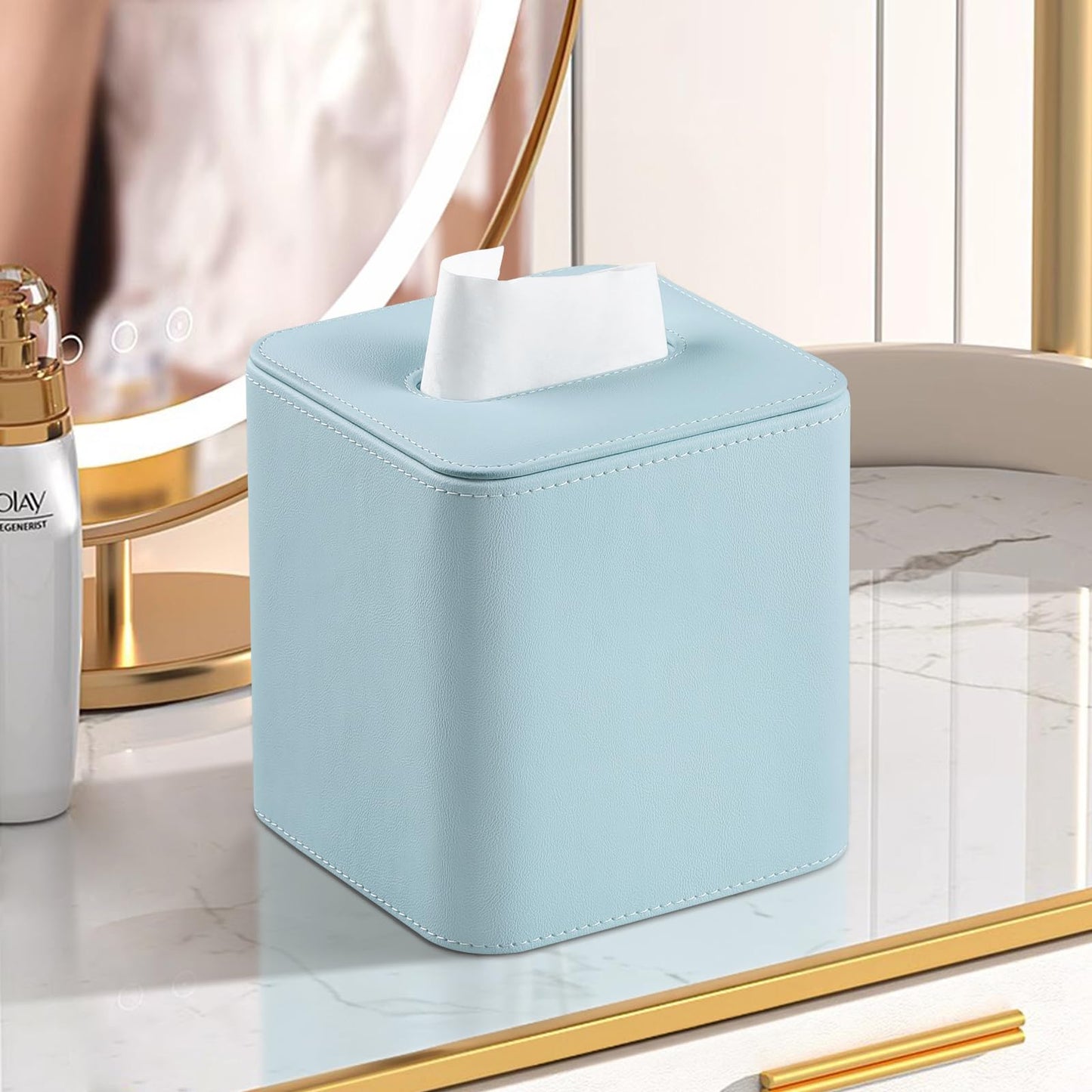 Square Tissue Box Cover with Magnetic Closure - PU Leather