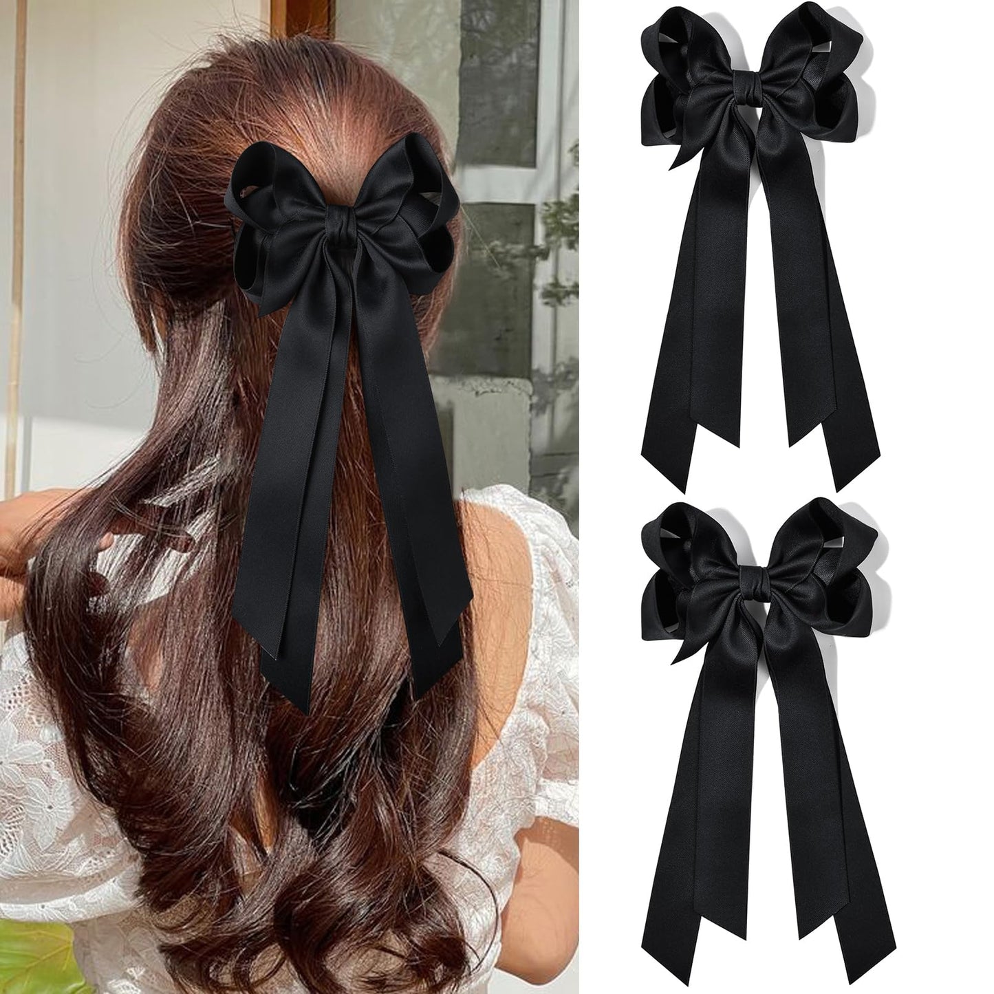 Silky Satin 2PCS Hair Bows Hair Clip - Holder Accessories Slides Metal Clips Hair Bow