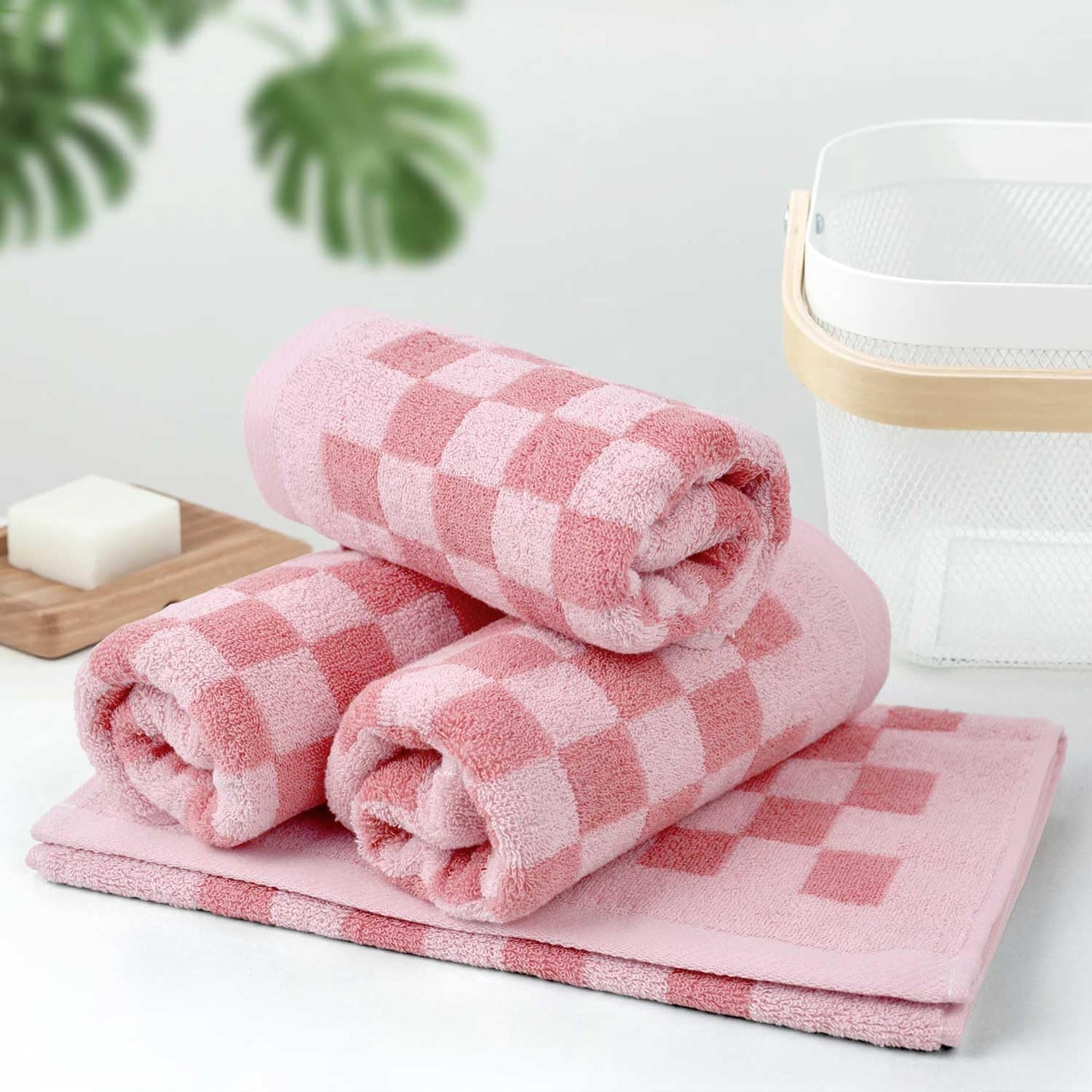 Checkered Soft Cotton Hand Towels 4 Pack Lightweight Absorbent Towels 29x13 Inches