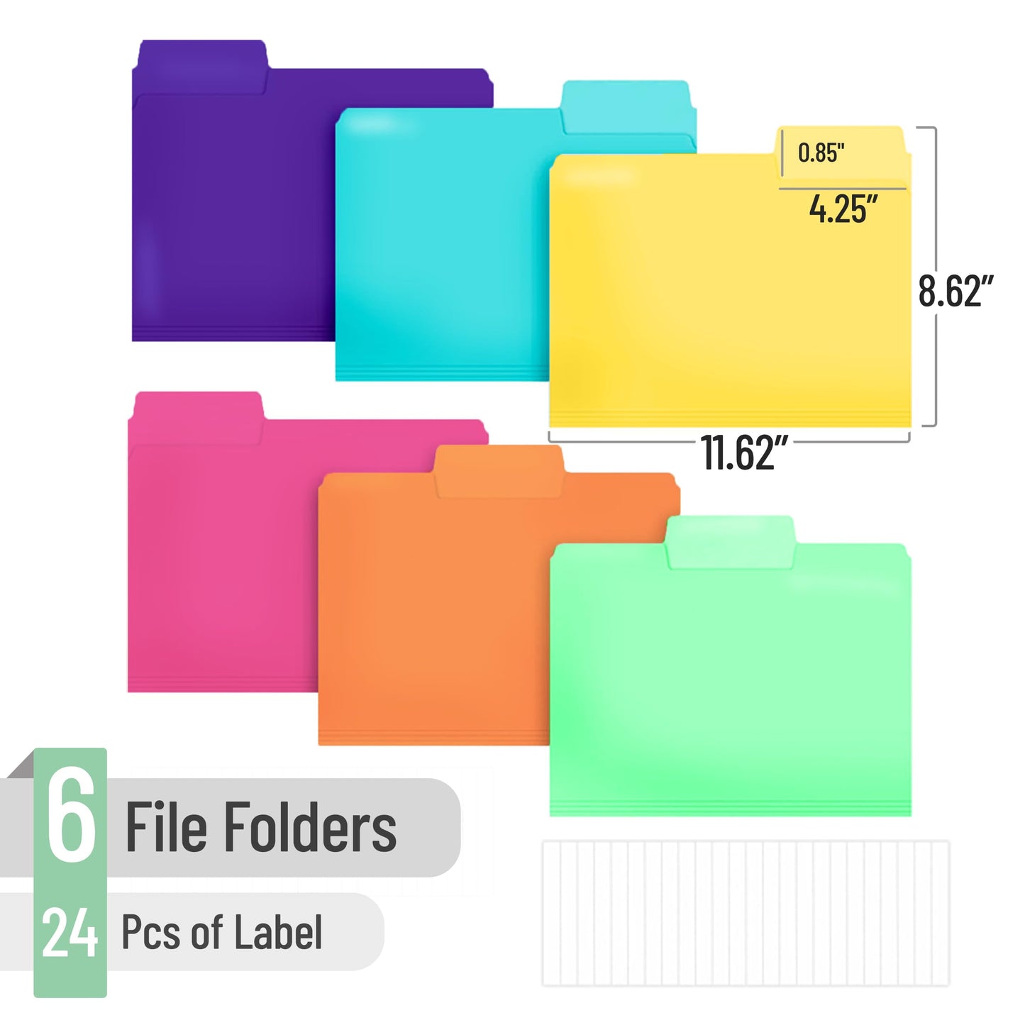 Pastel Colored Poly File Folders, 1/3 Cut Tab, 6 Pack, Letter Size, File Folders