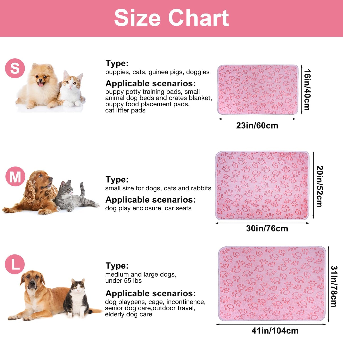 Soft Fluffy Fleece Blanket for Small, Medium and Large Dogs - Paw Print Pink Pet Blanket