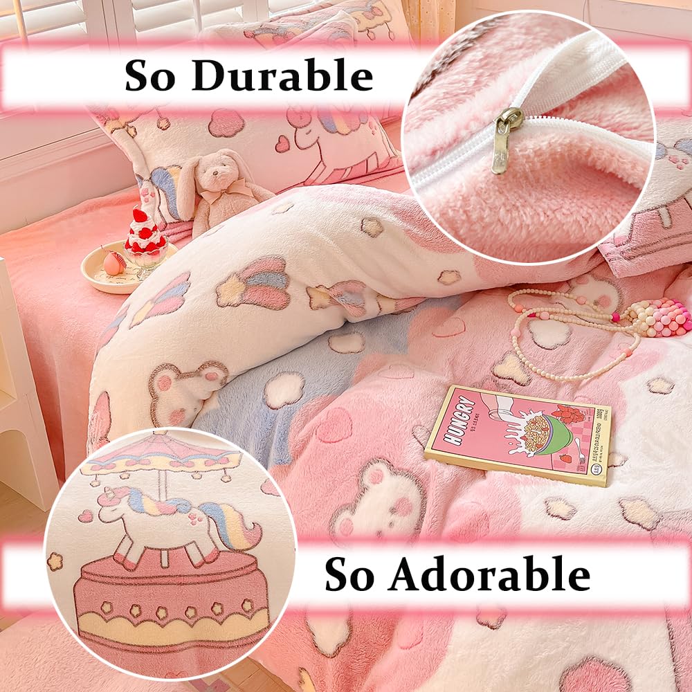 Kawaii Twin Duvet Cover Set – Soft Reversible Bedding with Fluffy Comforter Cover