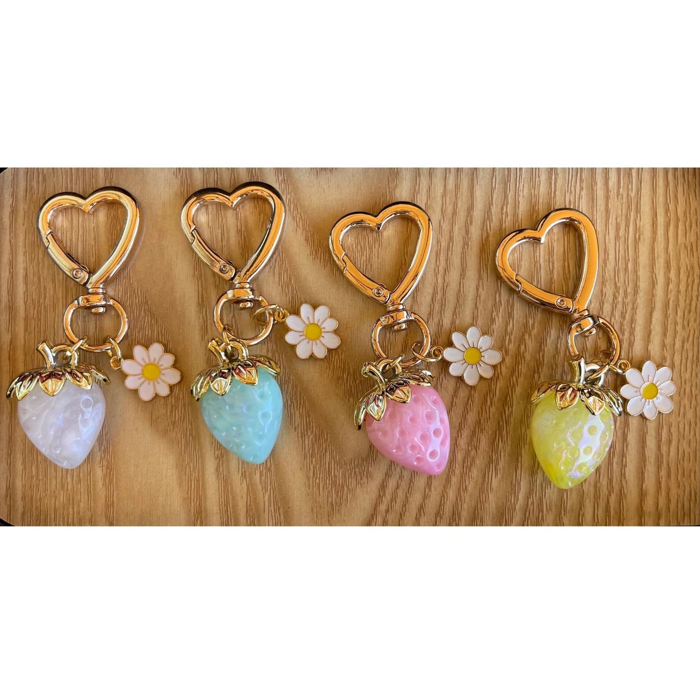 Cute Strawberry Keychain, Kawaii Heart Flower Daisy Keychain