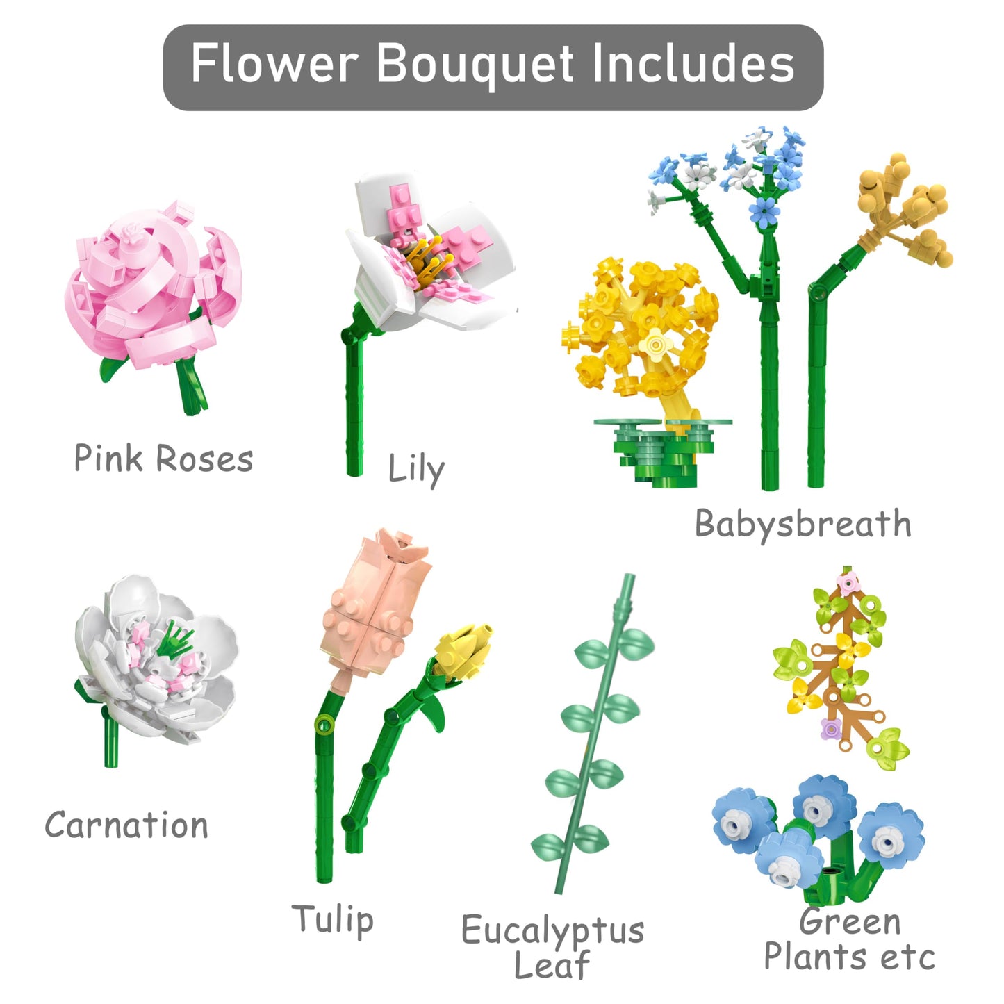 Flower Bouquet Building Kit Bonsai Rose Fower Basket Building Blocks Set