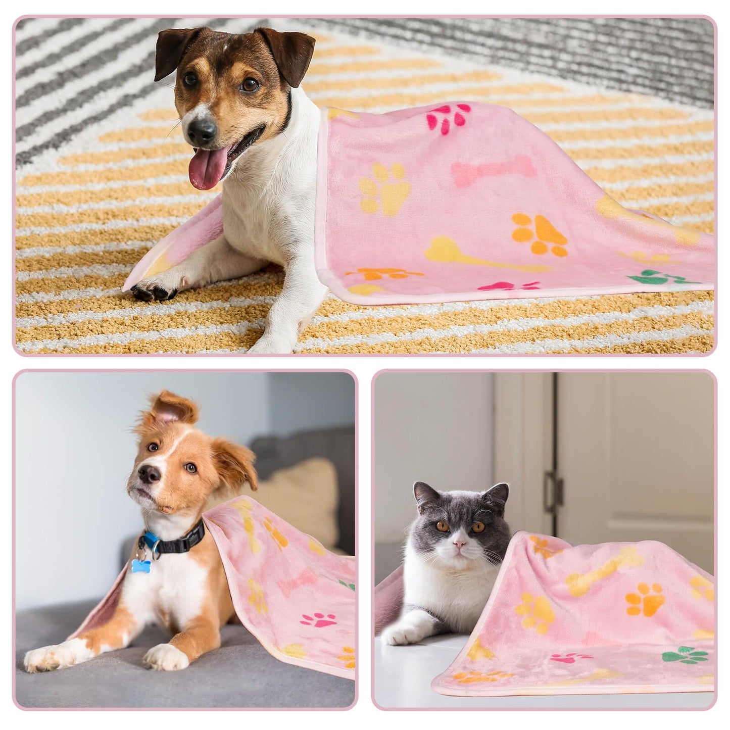 Soft Fluffy Fleece Blanket for Small, Medium and Large Dogs - Paw Print Pink Pet Blanket