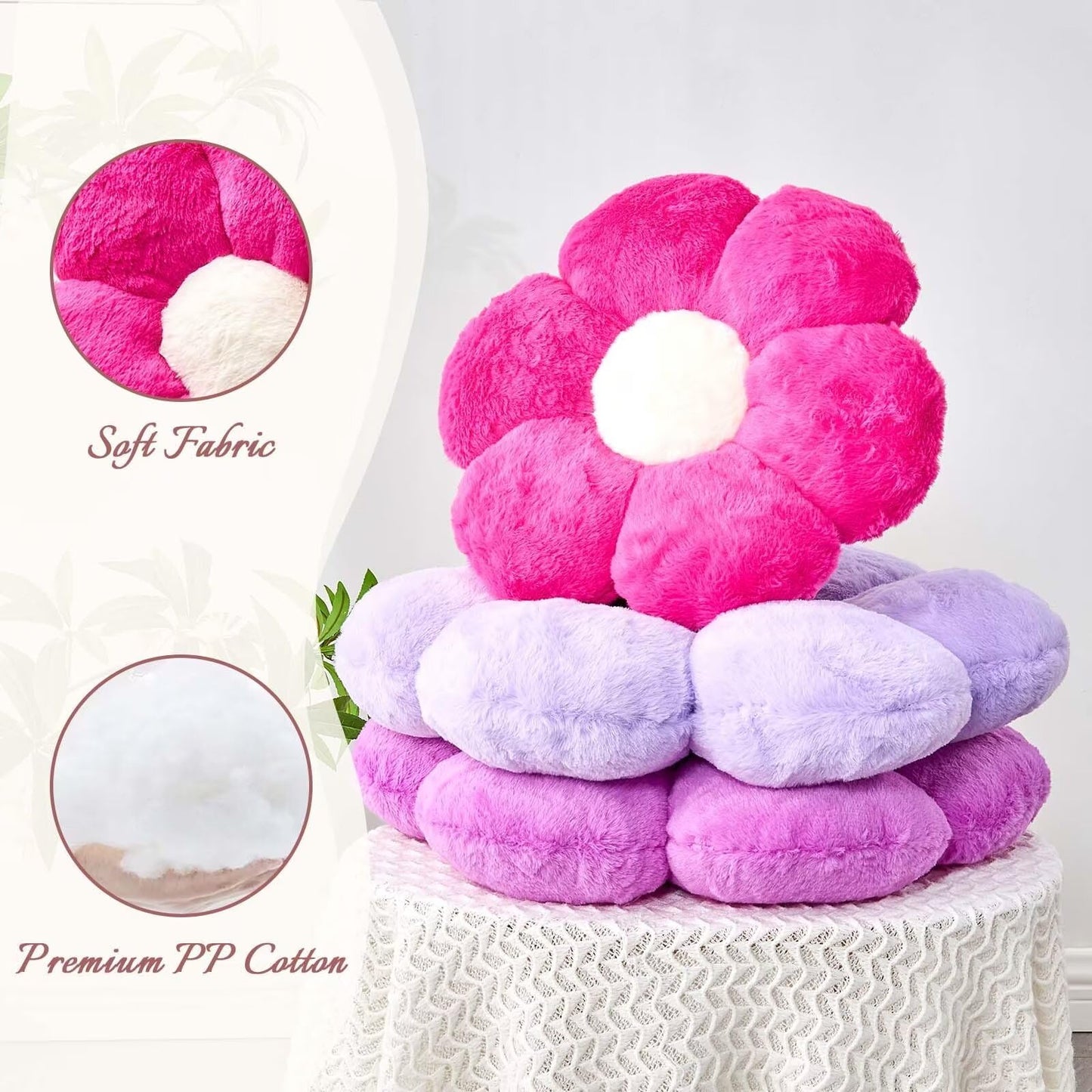 Plush Flower-Shaped Throw Pillow – Soft Faux Rabbit Fur Cushion for Bedroom or Living Room Decor