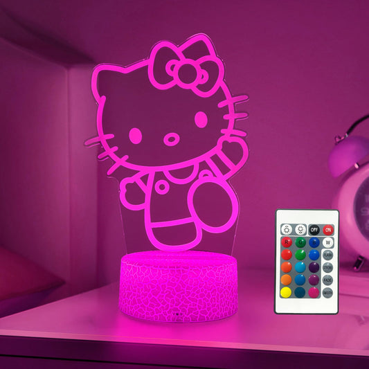 Hello Kitty Night Light – 16-Color Changing Lamp with Remote Control, Dimmable Brightness, and Timer Function