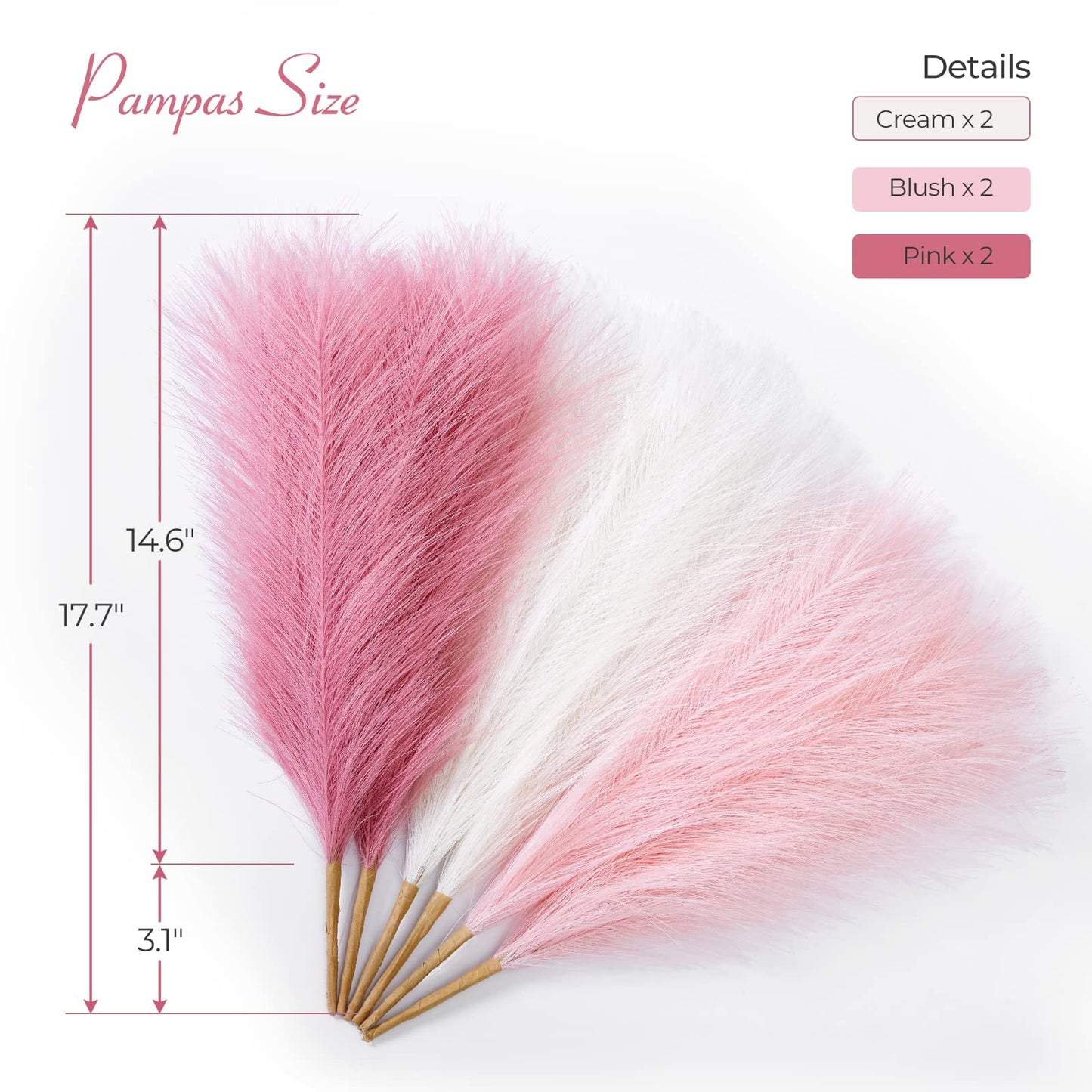 Faux Pampas Grass Decor 17.7 Inch 6pcs, Home Decor