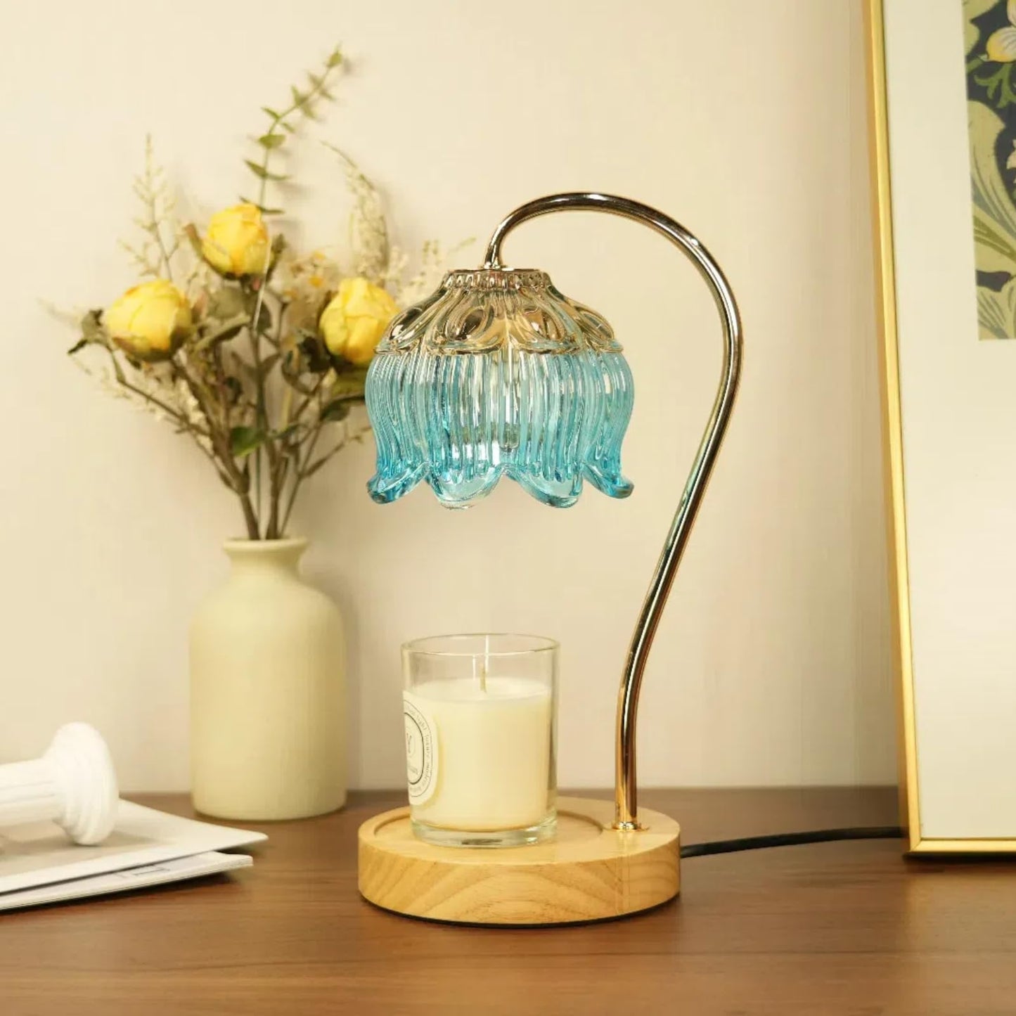 Dimmable Flower Candle Warmer Lamp with Timer & 4Bulbs