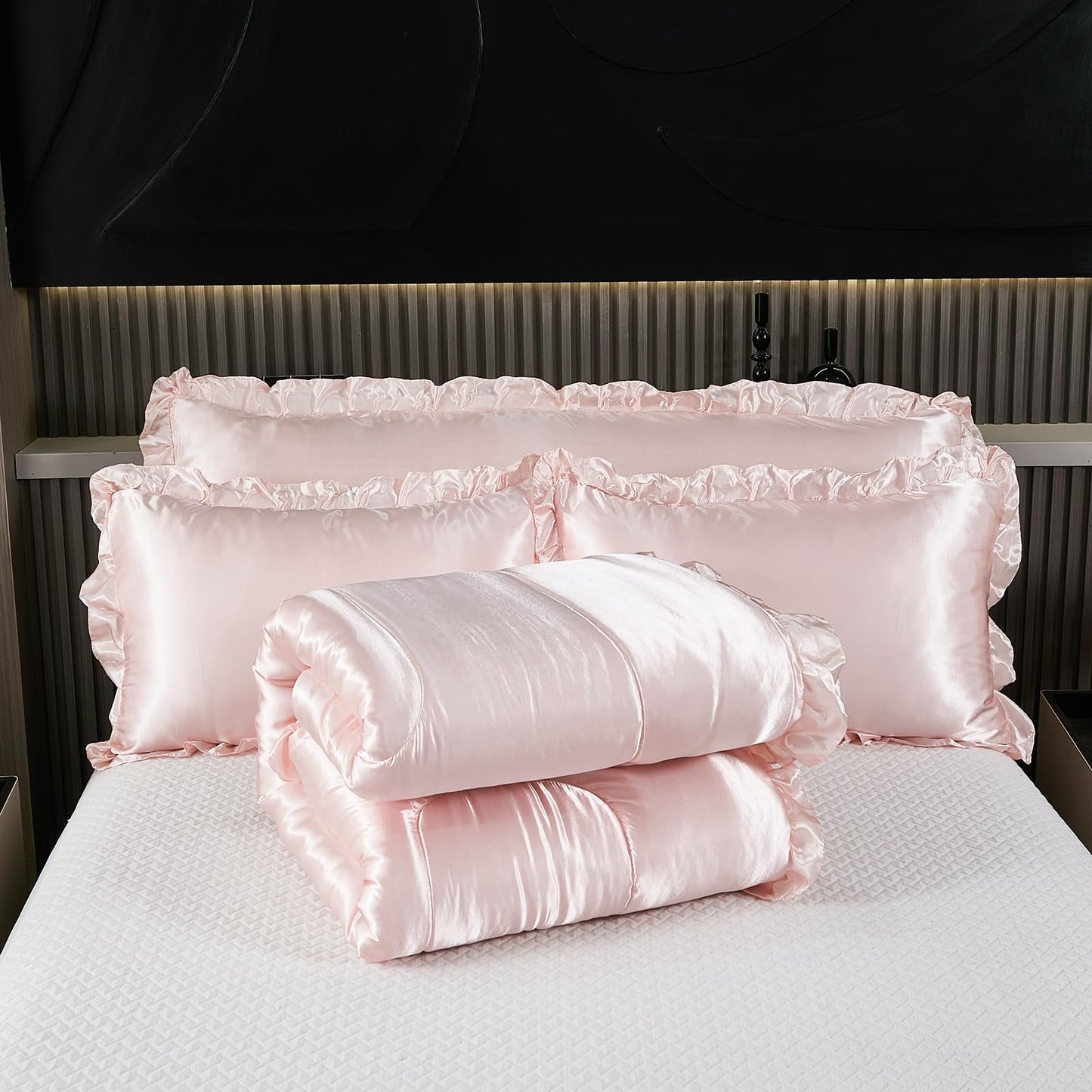 Comforter Silk Beddings - Luxury Silky Body Pillow Cover Ruffle