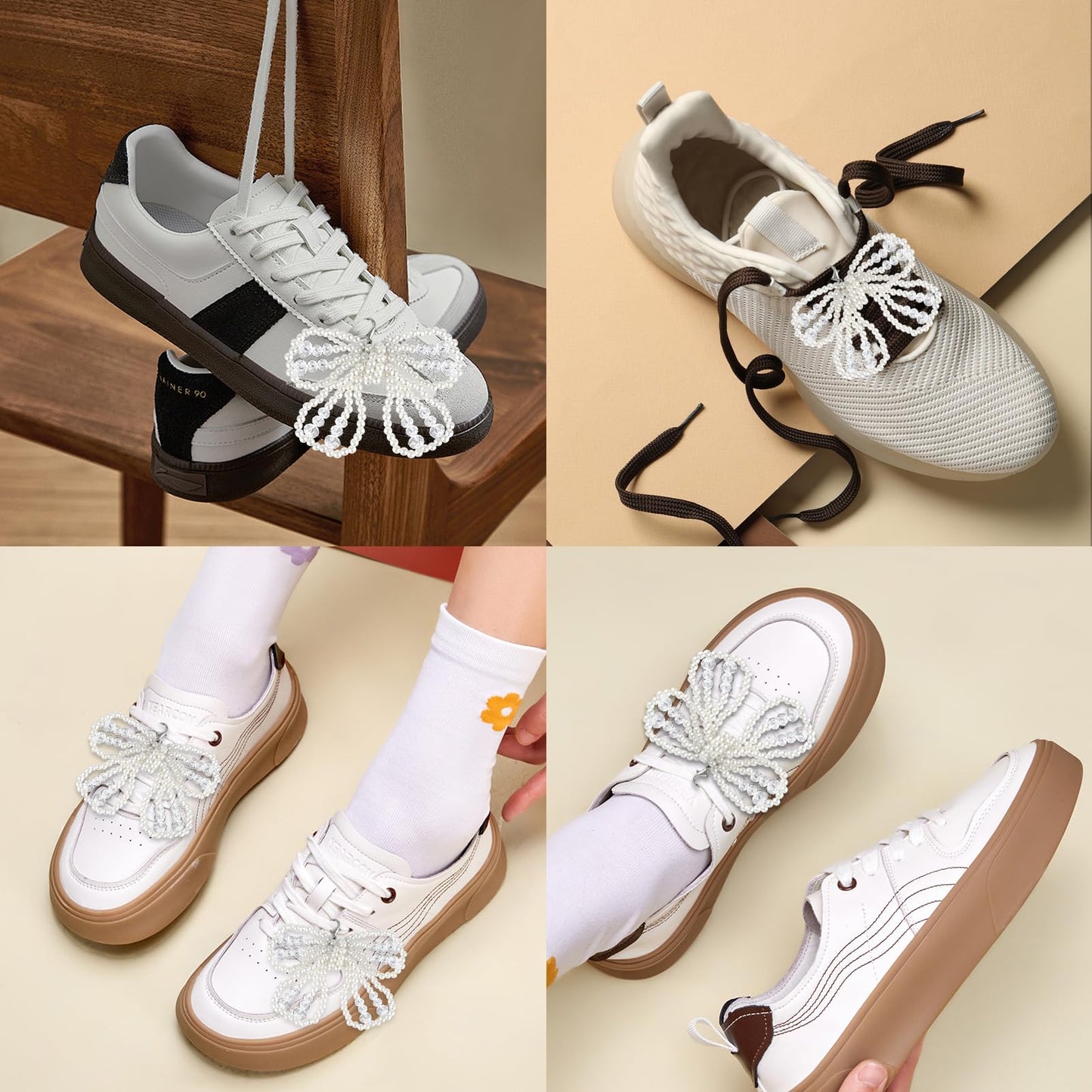 Pearl Bow Shoe Charms 2Pcs for Sneakers Decoration Shoe Lace Charms