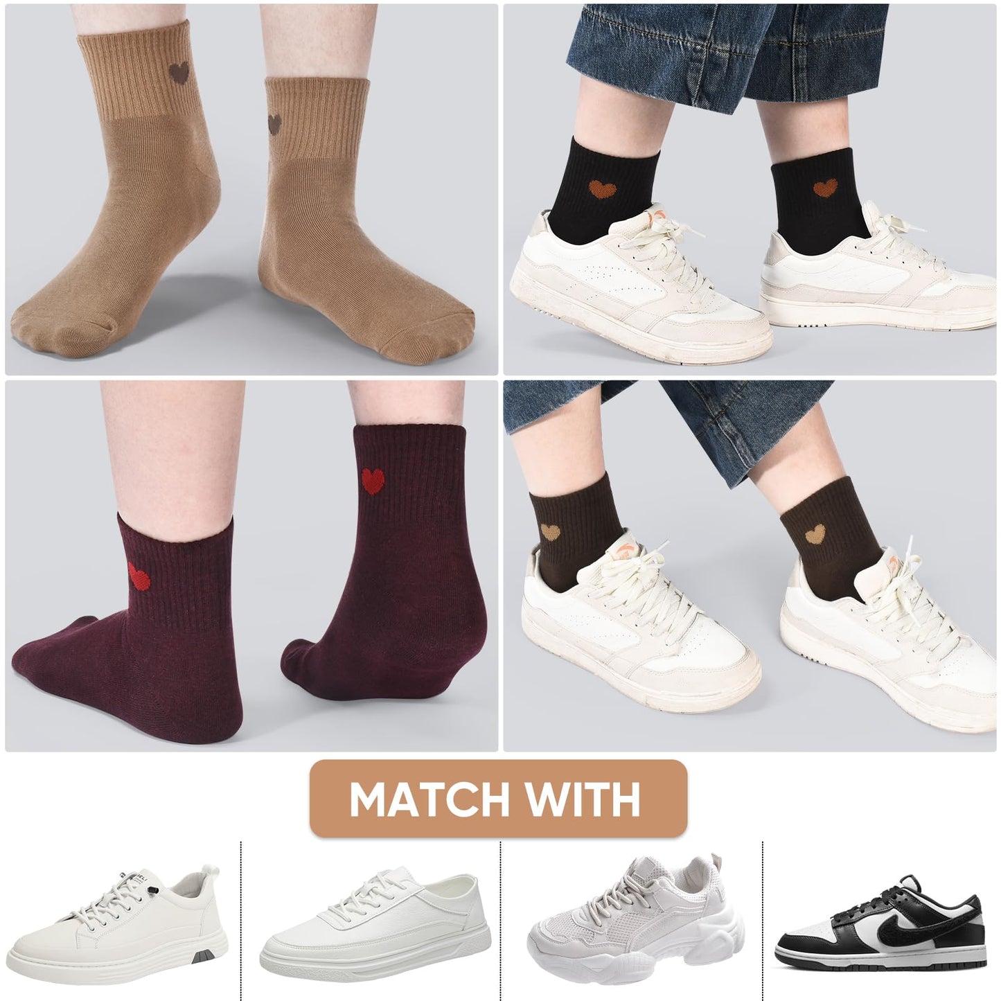 Women's Crew Socks Ankle High Cotton Fun Cute Athletic Running Socks(5-Pairs With Present Box)