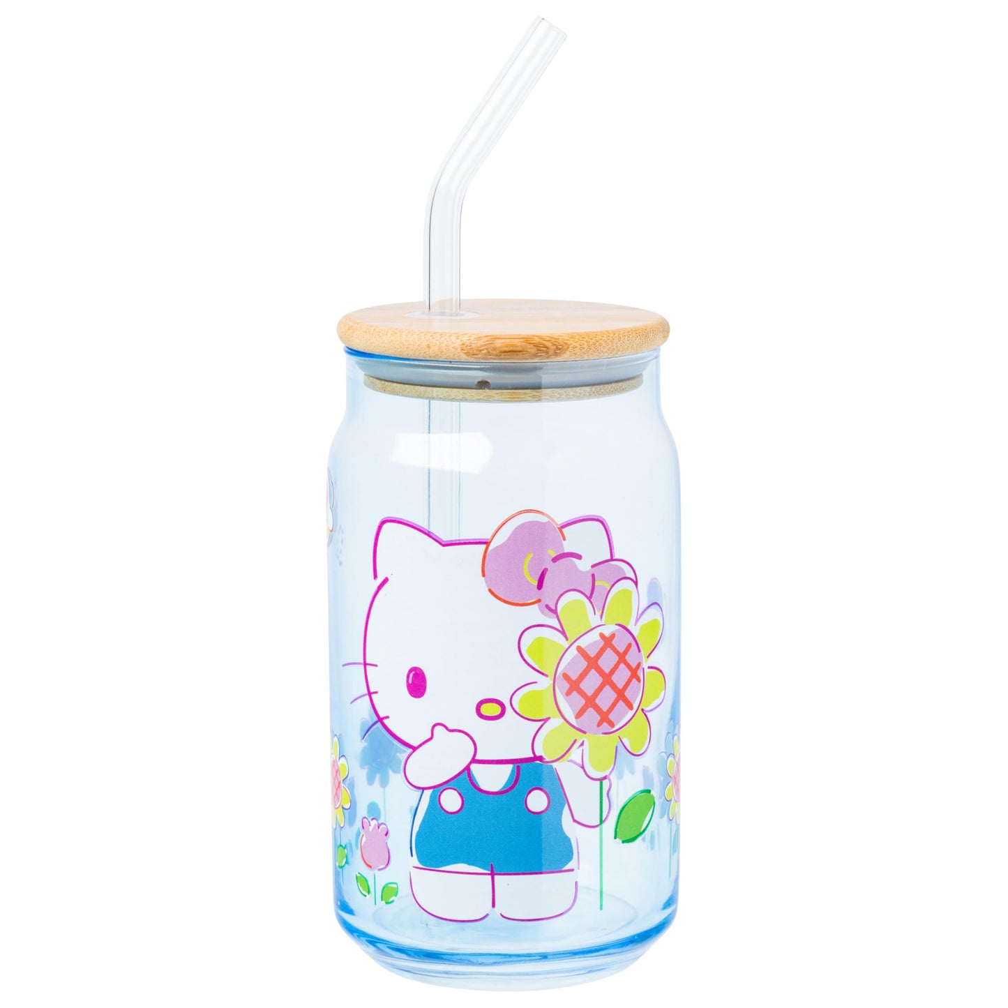 Sanrio Glass Jar Tumbler with Bamboo Lid and Glass Straw, 16 Ounces