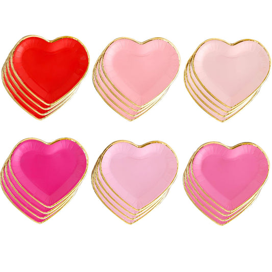 Valentines Plates - 48 PK - Heart Plates Paper Heart Shaped Dessert Plates