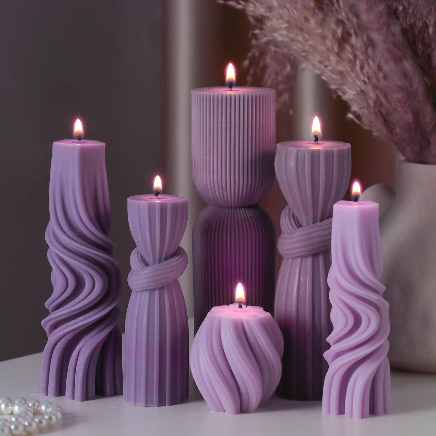 Modern Pillar Candles Ribbed Decorative Candle - Scented Ribbed Decor for Home