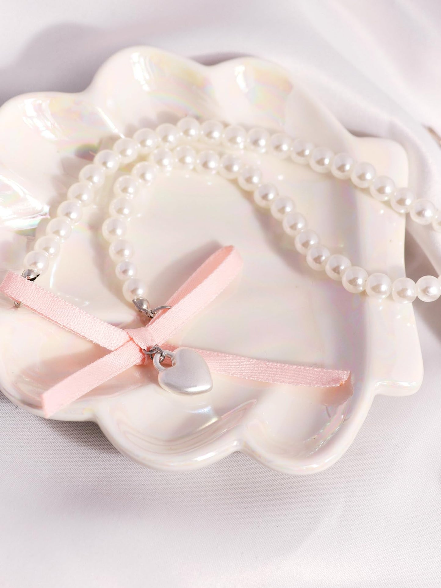 Y2K Kawaii Coquette Pink Bow Cutecore Aesthetic Beaded Choker Necklace