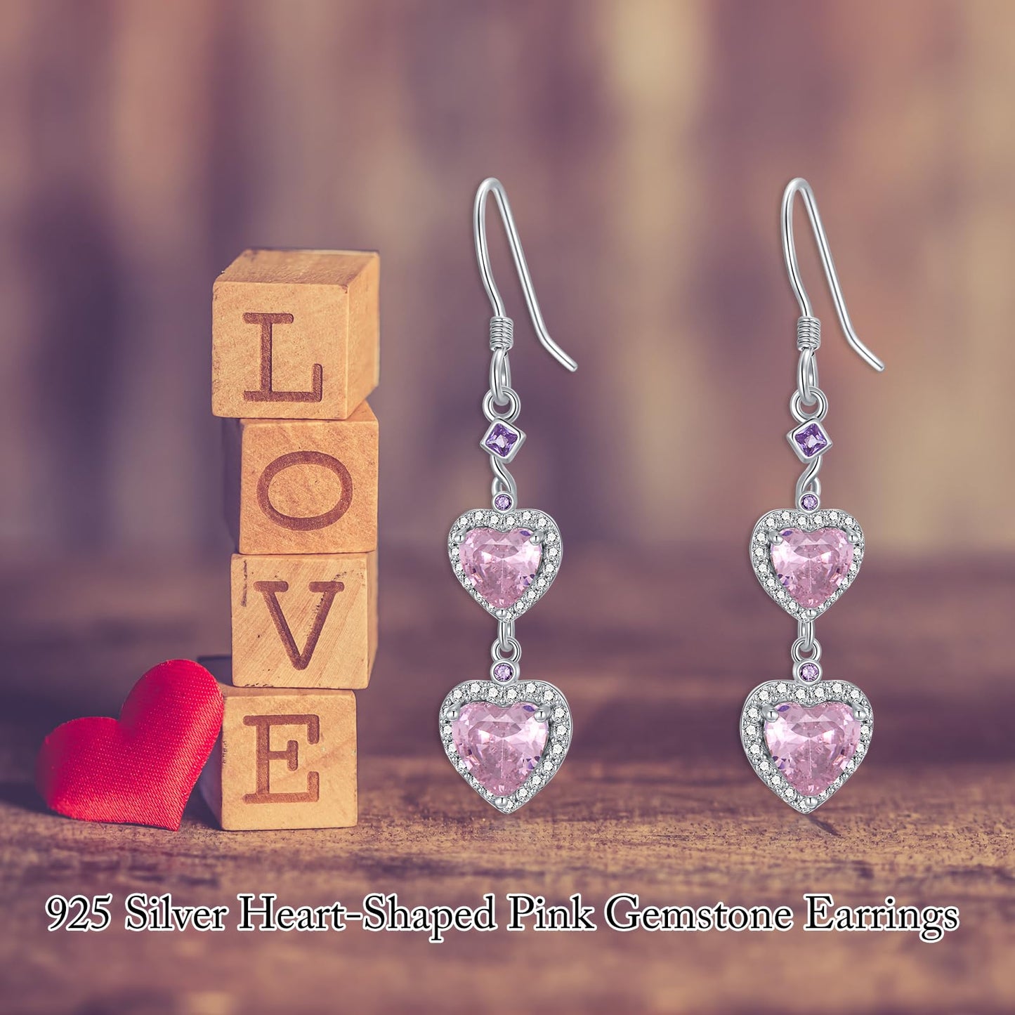 Sterling Silver Star/Love Heart Dangle Drop Earrings for Women Blue and Pink Hook Earrings with Gemstone