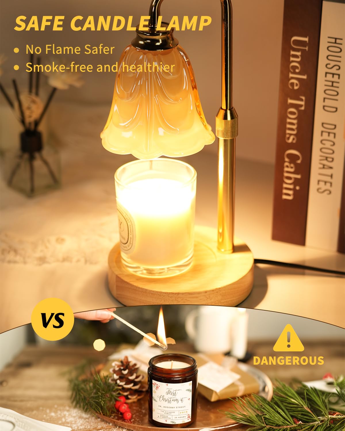 Dimmable Flower Candle Warmer Lamp with Timer & 4Bulbs