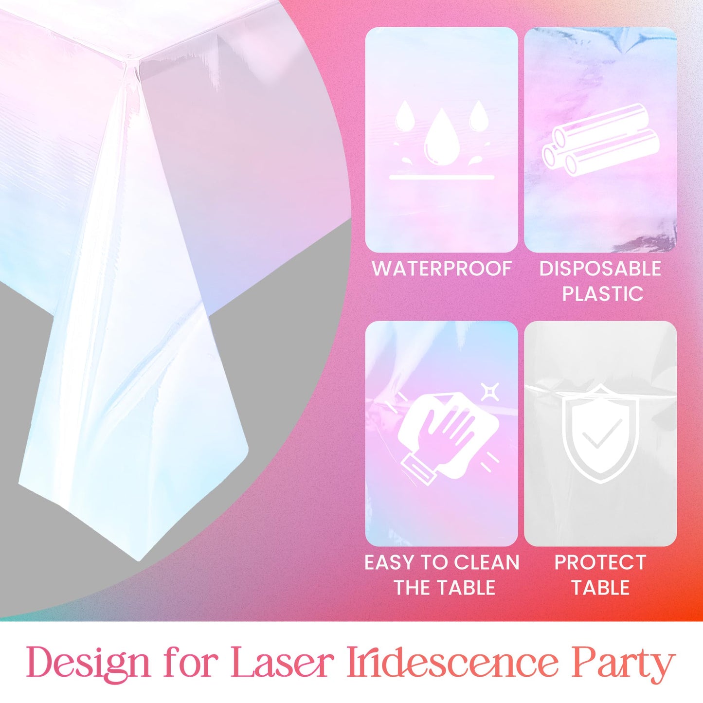 Pink Iridescent Holographic Tablecloth – 40" x 108" Shiny Plastic Cover for Parties and Events