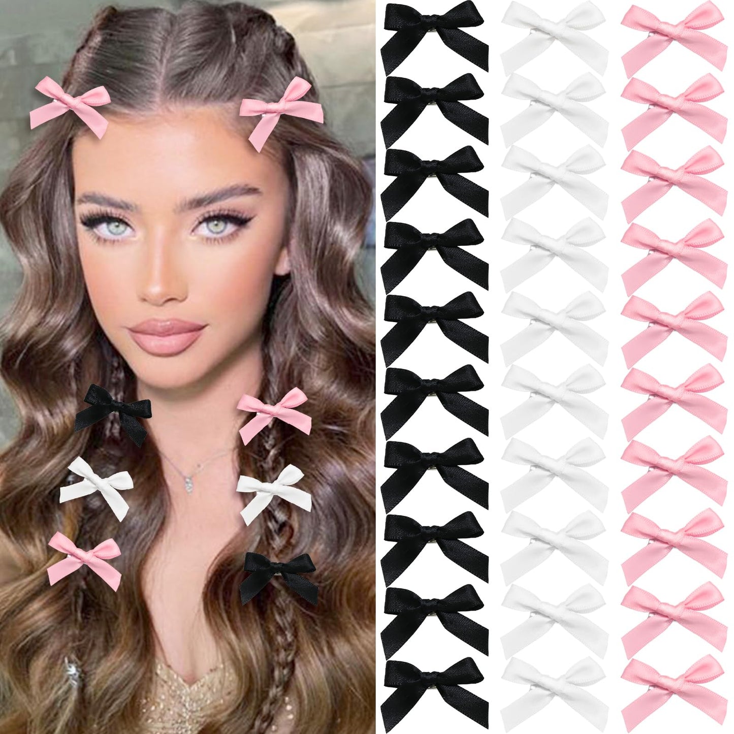 Mini 20PCS Bowknot Ribbon Barrettes - Cute Claw Clips Hair Accessories