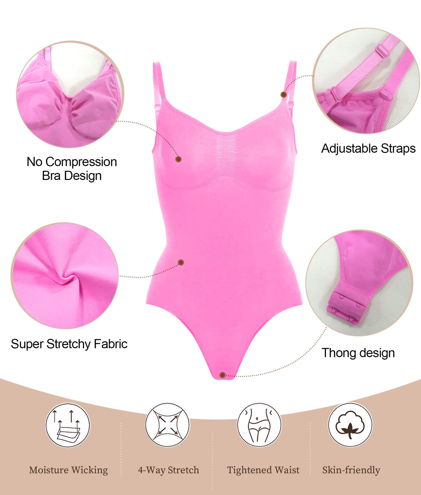 Women's Shapewear Bodysuit - Tummy Control Body Shaper Seamless Sculpting Snatched Waist Body Suit