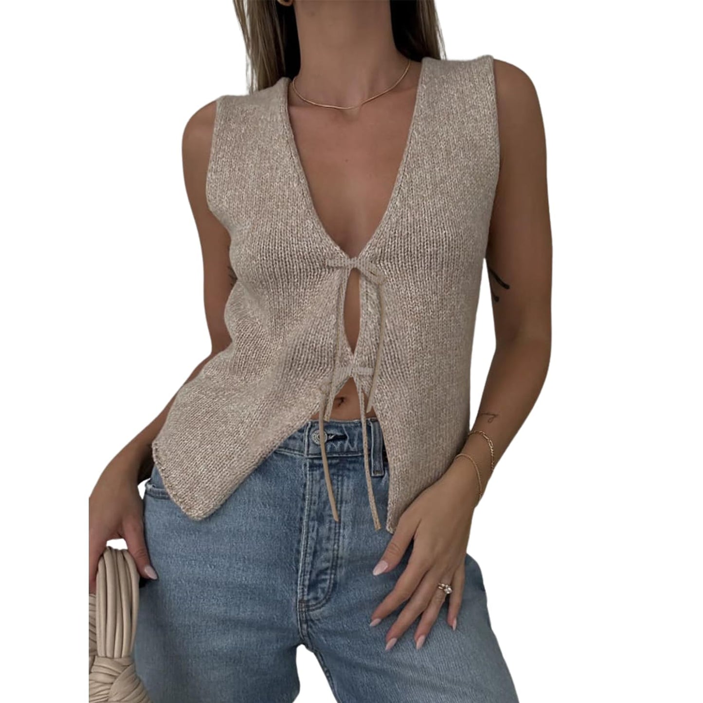 Y2k Button Down V Neck Sleeveless Crop Top Hollow Out Open Front Tank Crotchet