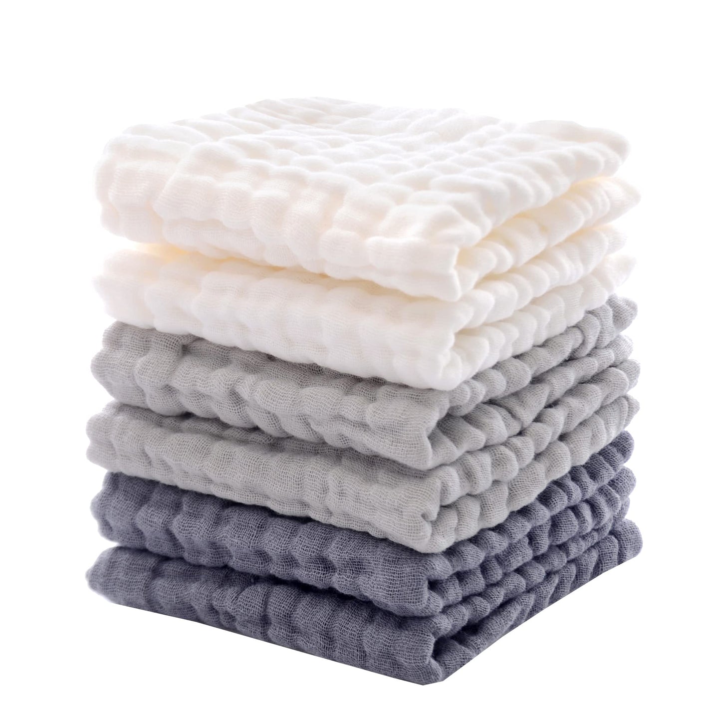 Newborns Washcloths and Burp Cloths, Soft Absorbent Towels, 6 Pack 12x12 Inches