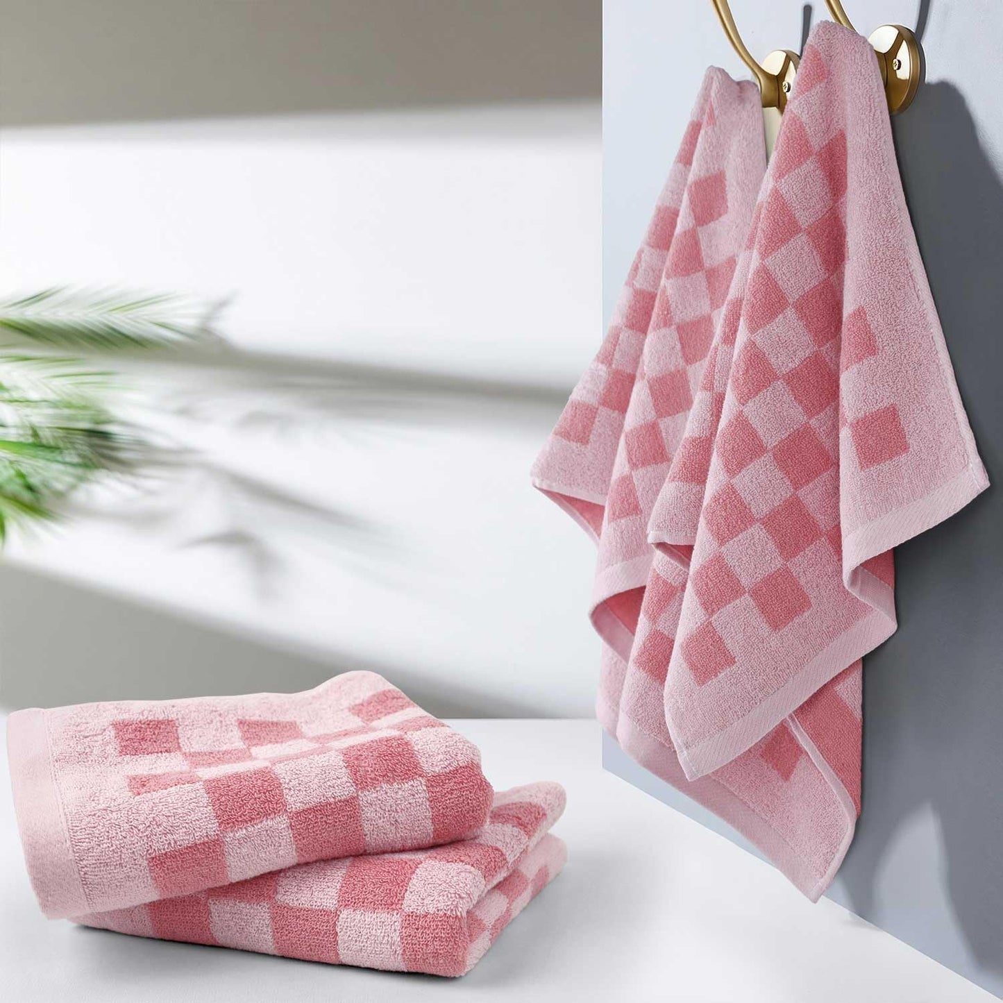 Checkered Soft Cotton Hand Towels 4 Pack Lightweight Absorbent Towels 29x13 Inches