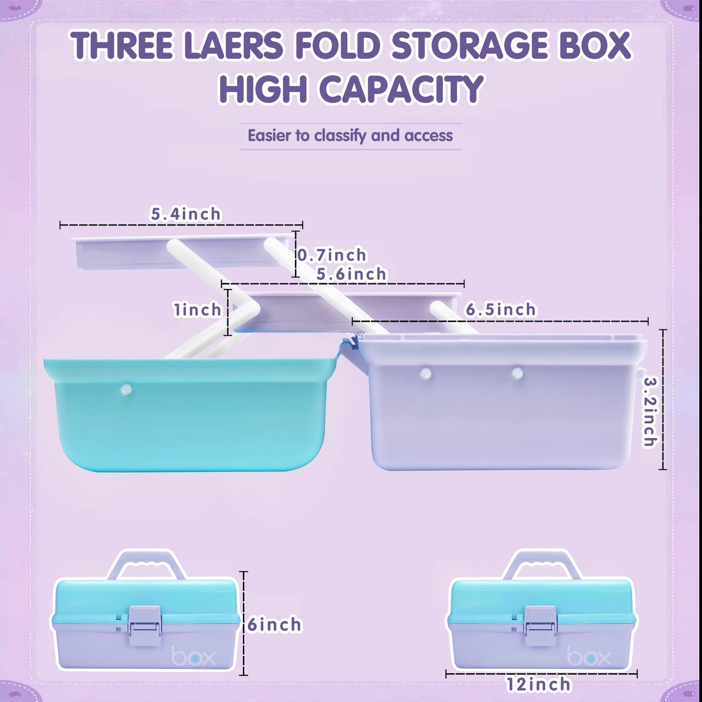 Three-Layer Multipurpose Folding Storage Box with 2 Trays, 12"