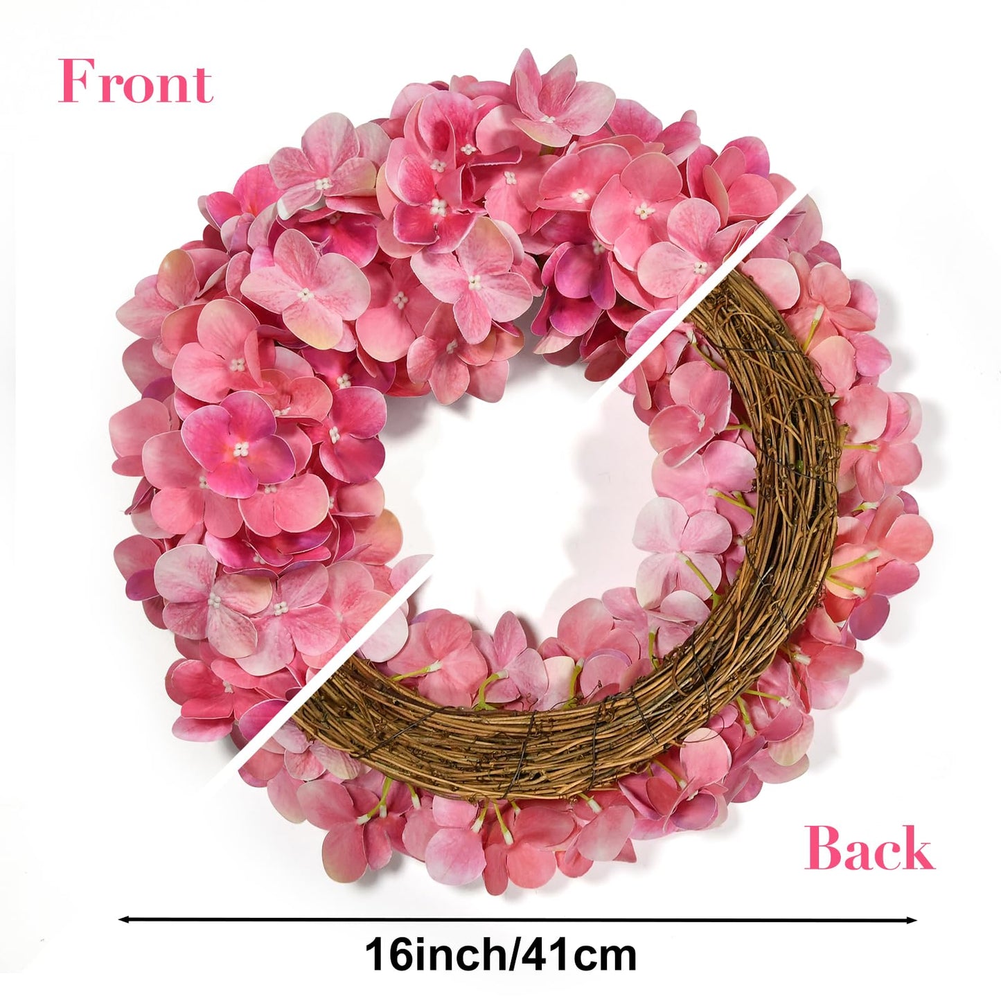 Premium Texture Pink Hydrangea Wreath 16in