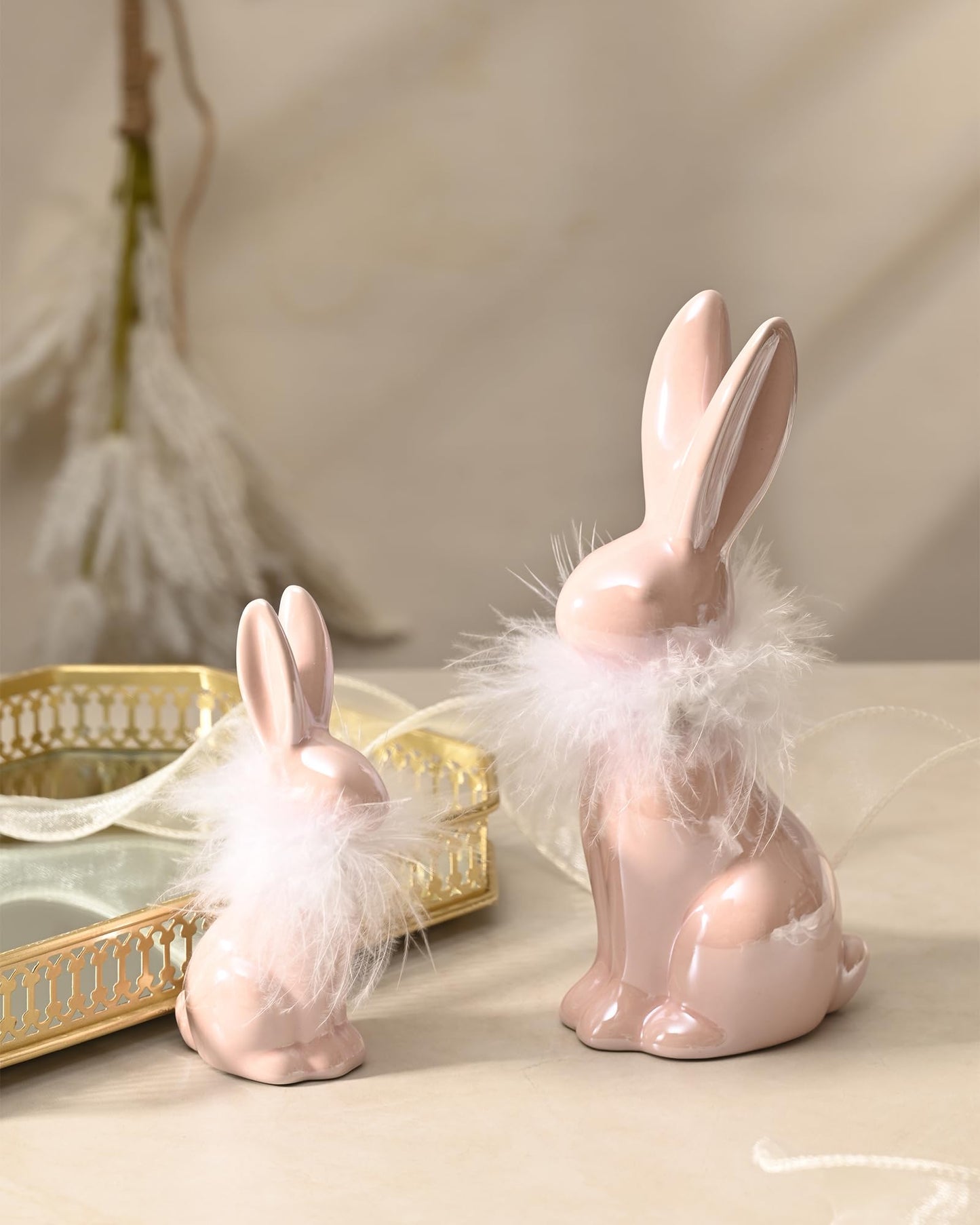 Easter Bunny Figurine Decoration, Ceramic Rabbit Statues, Aesthetic Decor Home Decor