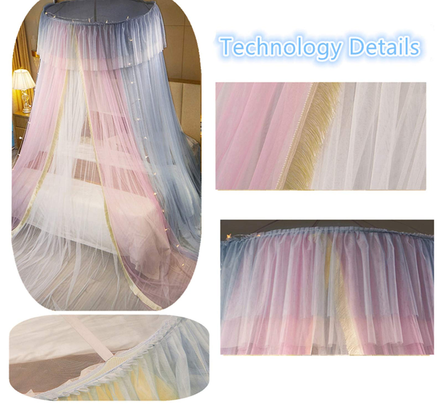 Princess Bed Canopy Bed Canopy Curtain- Double Layer Sheer Mesh Dome Bed Curtain