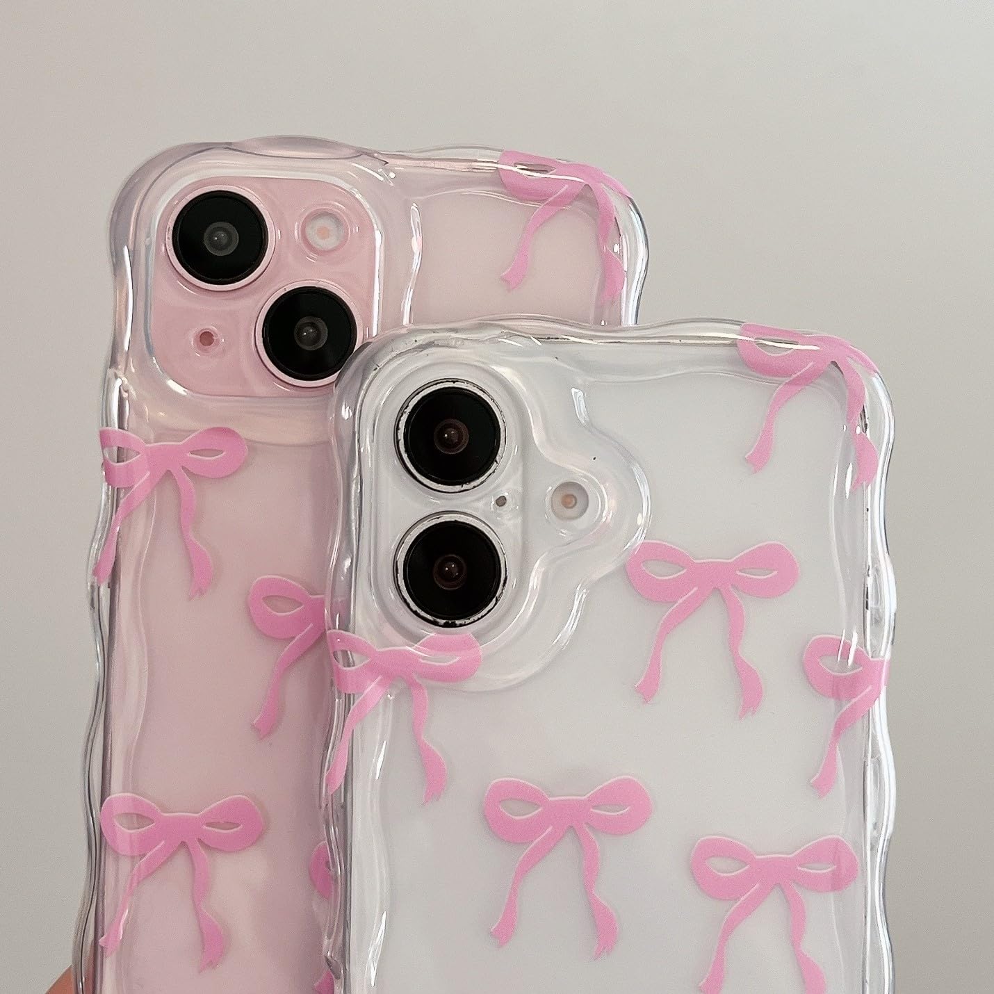 Cute Ribbon Bows Case for iPhone, Wavy Curly Frame Clear Transparent Soft Silicone TPU Bumper Shockproof Protective Cover