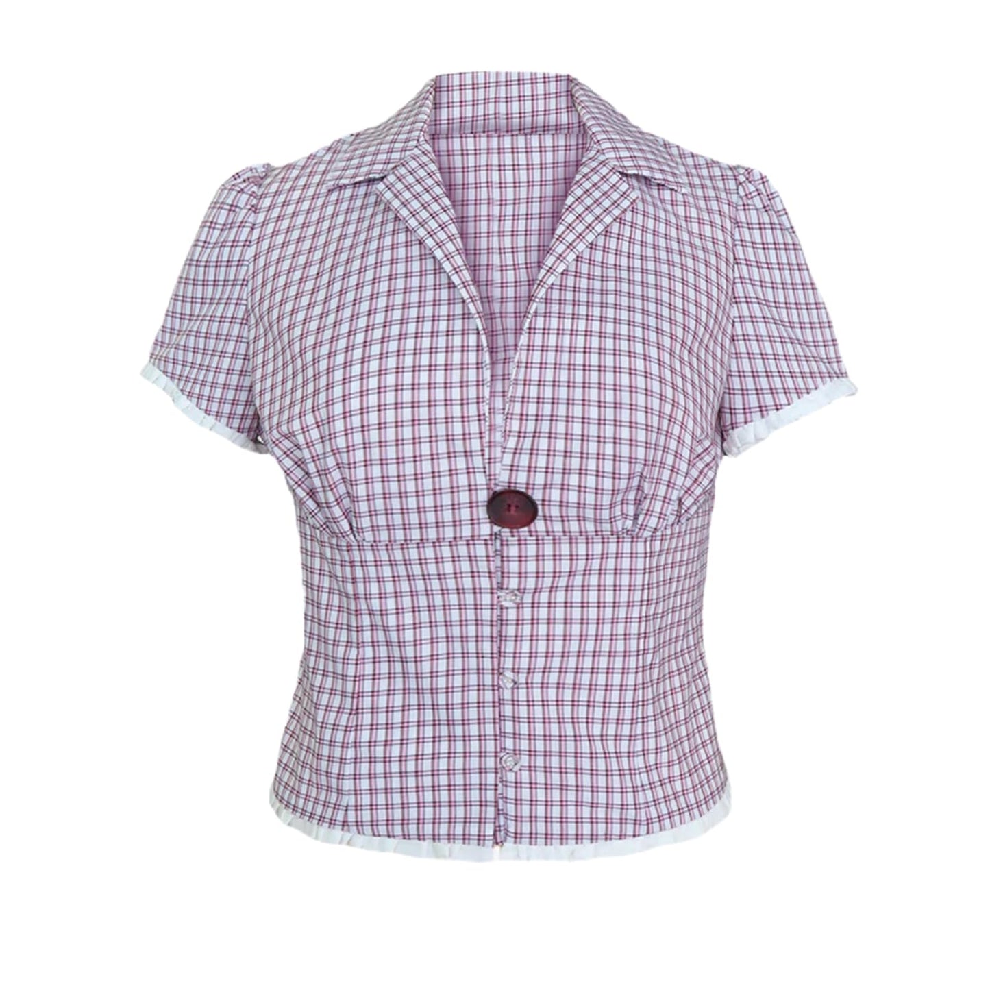 Women Y2k Coquette Button Down Shirt Cute Button Up Cap Sleeve V Neck Preppy Slim Fit Summer 90s Crop Top Blouse