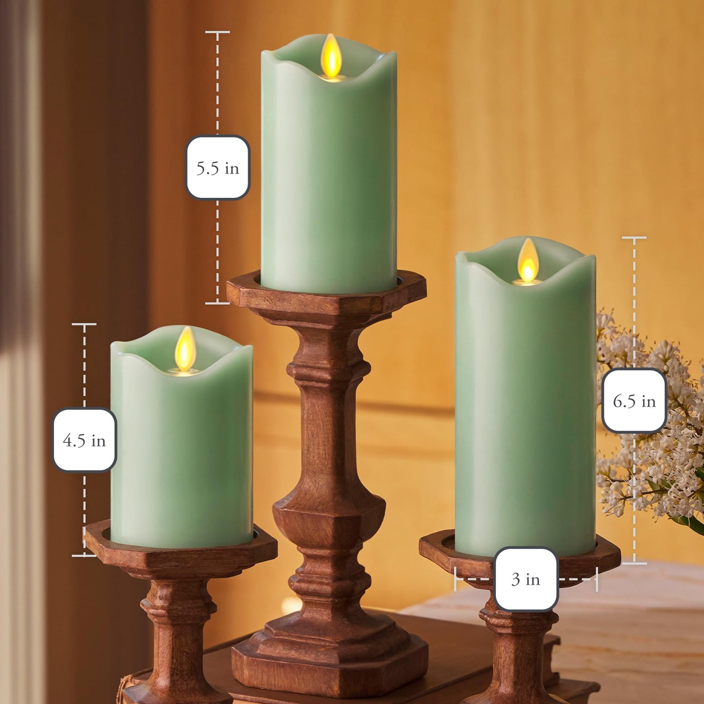 Flameless LED Flickering Battery Candle Moving Flame Pillar, Melted Edge, Real Wax Smooth Finish