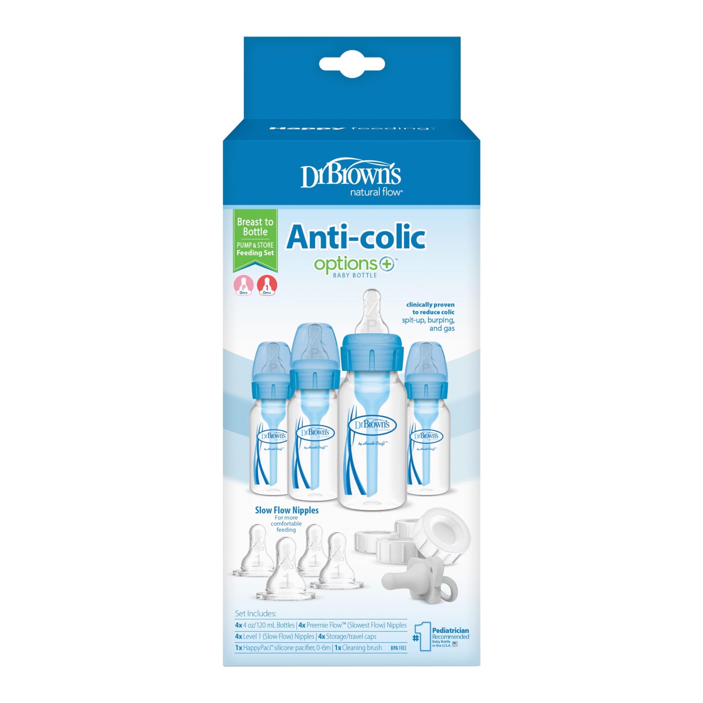 Feeding Anti-Colic Baby Set with Slow Flow Nipples, Travel Caps, Silicone Pacifier