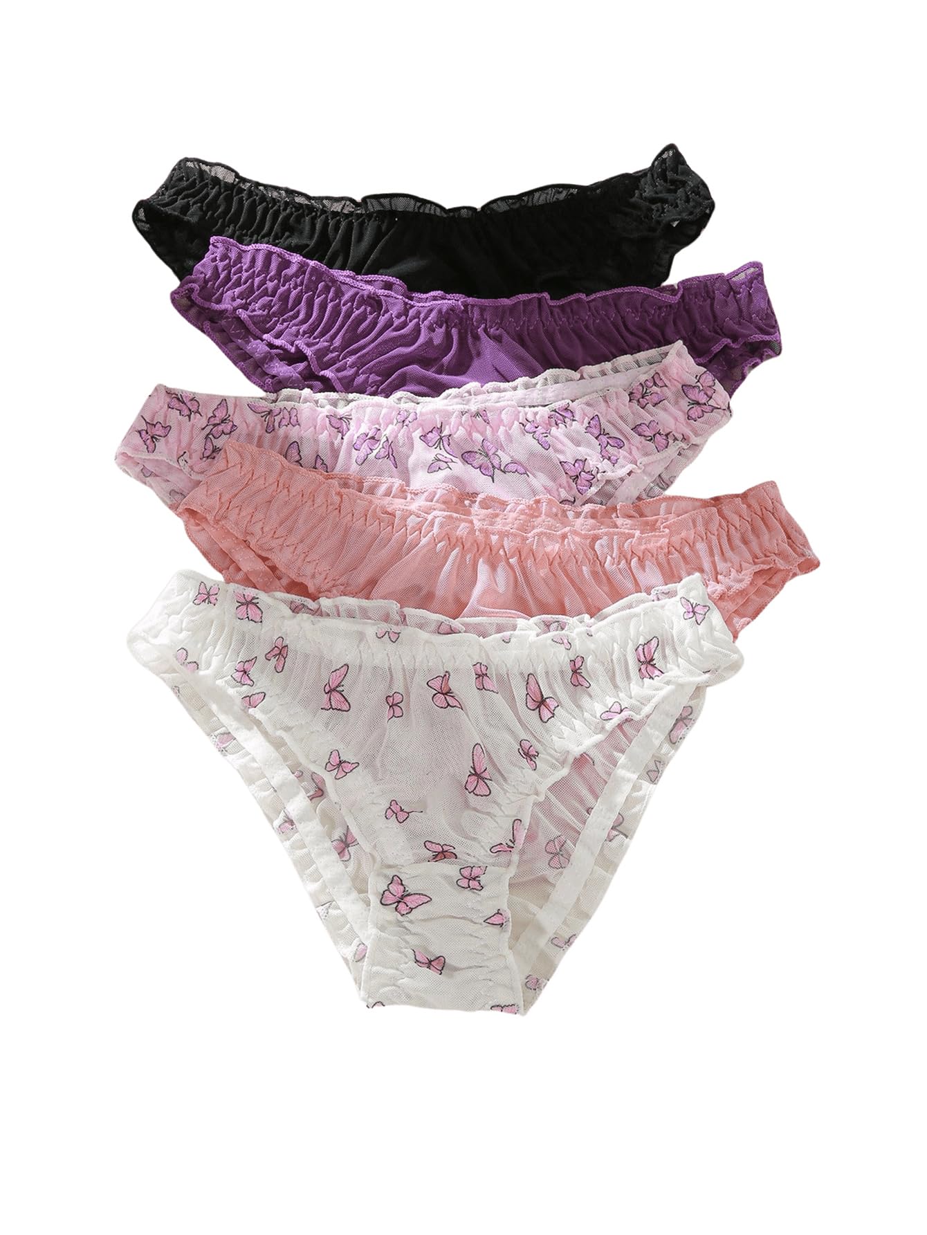 Women's 5pack Floral Print Low Rise Panty Set Frill Trim Textured Soft Underwear