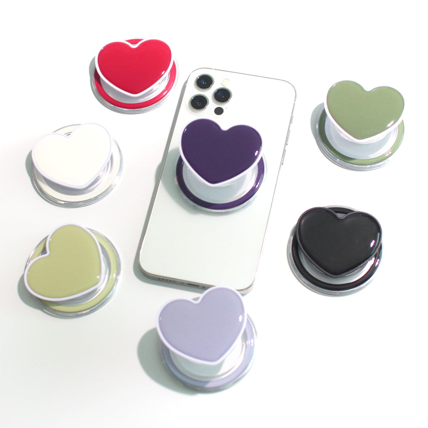 Cute Solid Color Heart Shape Collapsible Mobile Phone Grip Stand Holder for Smartphone Tablet Cell Phone Accessory