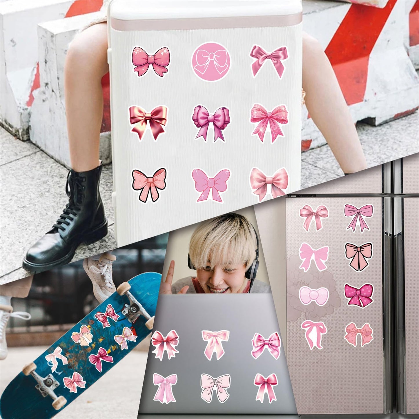 Coquette Bows Stickers - Monogram Decal Vintage Aesthetic Stickers,Vinyl Waterproof 55 PCS