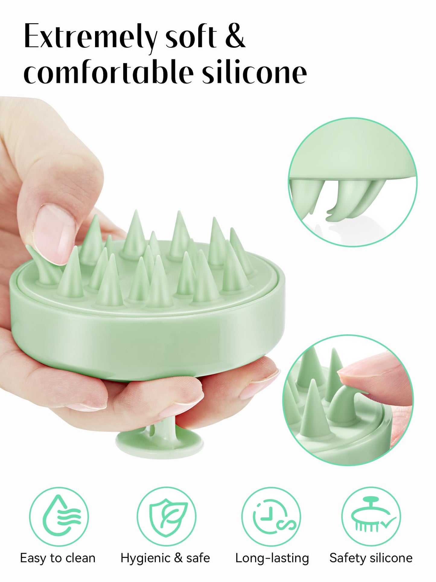 Shampoo Scalp Brush Massager - Scalp Scrubber with Soft Silicone Bristles for Hair Growth & Dandruff Removal