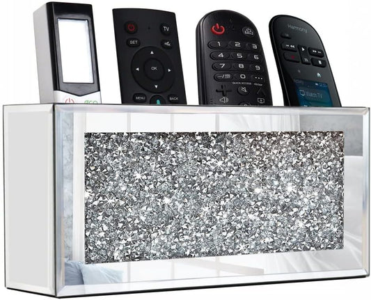 Mirrored Remote Holder, Wall Mounted Crush Diamond Bling Decoration Organizer Storage Box 8.3"×2.5"×4"